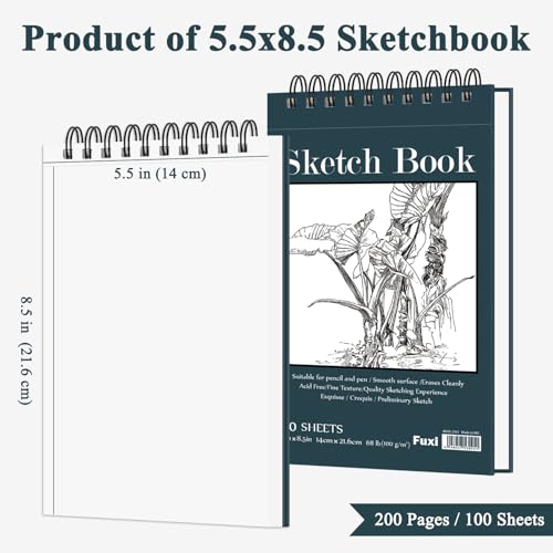Small Sketchbook 5.5" x 8.5" - 2 Pack Top Spiral Mini Sketch Pad, Small Sketch Book Hard Cover, 100 Sheets Each 68lb/100gsm - Mini Drawing Paper for Kids, Portable Drawing Pad for Beginners & Artists. - color: Aegean Blue