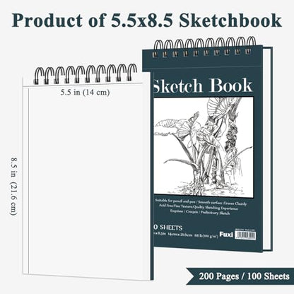 Small Sketchbook 5.5" x 8.5" - 2 Pack Top Spiral Mini Sketch Pad, Small Sketch Book Hard Cover, 100 Sheets Each 68lb/100gsm - Mini Drawing Paper for Kids, Portable Drawing Pad for Beginners & Artists. - color: Aegean Blue