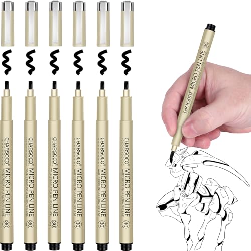 30 Micro Pen, 6 Pack Black Fine Point Pen with Waterproof Archival Ink, 3mm Fineliner Ink Pens for Artist Illustration, Sketching, Anime, Manga, Technical Drawing and Scrapbooking - color: Black, style: 【30】