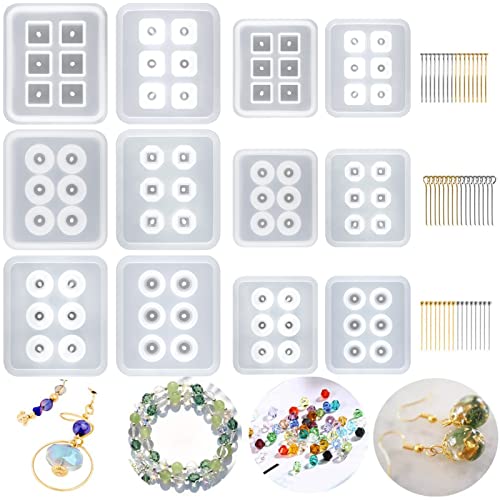 Suhome Resin Bead Molds for Jewelry 12 PCS Resin Molds Silicone with Hole Cabochon Gem Jewelry Making Epoxy Resin Molds for Earrings, Pendants,Bracelets and Necklaces - color: Bead
