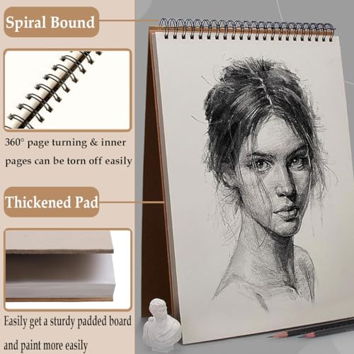 2 Pack Sketch Book, A4 A5 Spiral Bound Sketch Pad 160GSM Sketchbook, Acid Free Art Sketchbook Artistic Drawing Painting Writing Paper for Kids Adults Beginners Artists(2PC-A4A5) - color: 2PC-A4A5