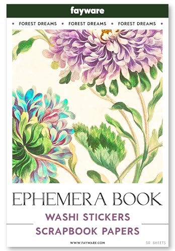 Fayware Washi Vintage Stickers for Scrapbooking - Ephemera Book for Journaling with 453 Stickers and 20 Scrapbook Papers. Ephemera for Junk Journals, Journaling Supplies - color: Forest Dreams
