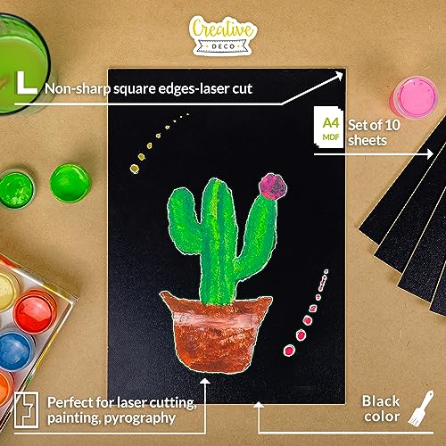 Creative Deco 10 x MDF Board Sheet Black | 12 x 8 | Perfect for Home Decor, Arts and Crafts, Painting, DIY Projects, Laser Cutter, CNC Machine, Scroll Saw, Stenciling, Pyrography