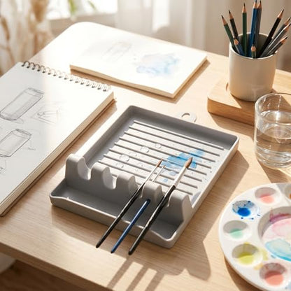 2 Pack Washable Brush Holders with 4 Slots - Artist Brush Organizer & Drying Rack for Watercolor, Acrylic, Oil Painting Brushes, Tabletop Studio Caddy （Gray） - color: Gray