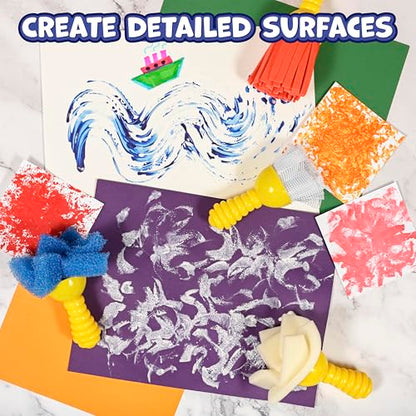 READY 2 LEARN Textured Art Tools - 4 Yellow Paint Sponges for Kids - Thick Kids Paint Brushes - Easy-Grip Paint Brushes - Art Supplies for Toddlers 1-3 - color: Imagine Colors