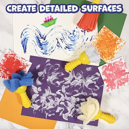 READY 2 LEARN Textured Art Tools - 4 Yellow Paint Sponges for Kids - Thick Kids Paint Brushes - Easy-Grip Paint Brushes - Art Supplies for Toddlers 1-3 - color: Imagine Colors