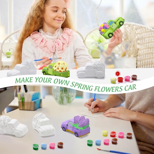 JellyArch 6 Set Ceramic Painting Kit DIY Ceramic Truck with Flowers Crafts Include Lavender, Daisy, Daffodil, Rose, Tulip, Sunflower Statues Brush and Bag for Adult Holiday Birthday Party Decor - style: Spring