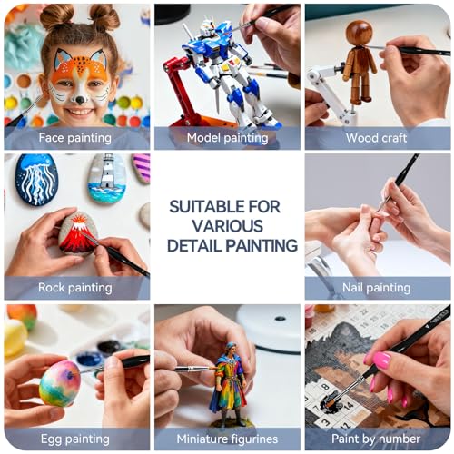 Detailing Paint Brushes 10Pcs Set, Triangular Handles, Paint by Numbers | Miniature Paint Brushes for Acrylic, Model, Watercolor, Art Painting for Figurine, Oil, Face, Paint by Numbers Kit for Adults