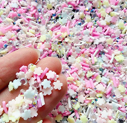 EHOPE Fake Sprinkles Resin Sprinkles Fake Candy Sprinkles Clay Sprinkles Polymer Sprinkles Polymer Clay Slices for Nail Art DIY Crafts Cake Phone Case(40G-Sugar granules+Cherry Blossoms-19) - color: 19-Sugar granules+Cherry Blossoms