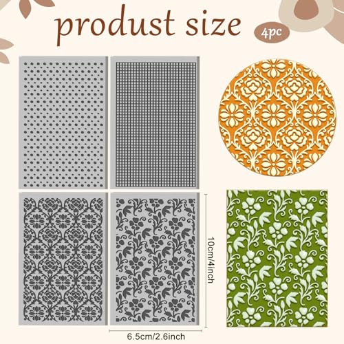 4 Sheets Simple Polka Dots Grids Pattern Polymer Clay Texture Sheet Vintage Flowers Patterns Rubber Clay Texture Mat for Polymer Clay Making Earrings Jewelry DIY Crafts 4 × 2.5 Inch - style: Polka Dots Grids