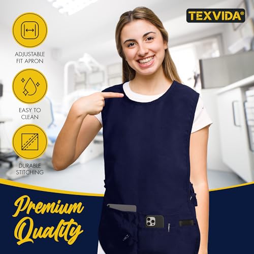 5 Pockets Cobbler Aprons for Women Men (Pack of 2) – Zipper Pocket Smock Apron - color: Navy, size: X-Large