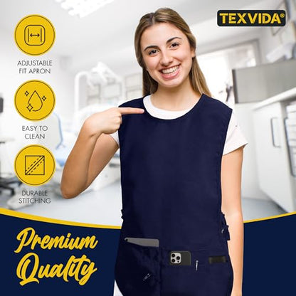 5 Pockets Cobbler Aprons for Women Men (Pack of 2) – Zipper Pocket Smock Apron - color: Navy, size: X-Large