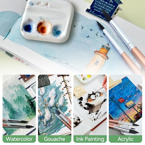 Transon 8pcs Round Watercolor Paint Brush Set Goat Hair for Watercolors,Acrylics,Inks,Gouache,Oil and Tempera - color: Champagne