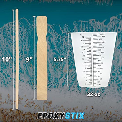 [Pack of 10 with Mixing Sticks] EpoxyStix 32oz Triangular Paint/Epoxy Mixing Cups - Includes 20 Large Mixing Sticks - Ideal For Mixing and Precise Pouring - Measurements in Ounces and Cubic Centimeter - size: Pack of 10 with Mixing Sticks