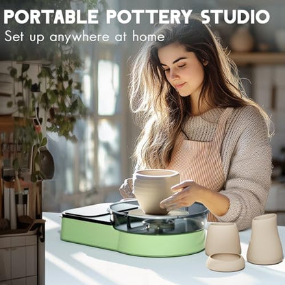 Pottery Wheel for Adults - Complete Pottery Tools Kit for Beginners, 6" Turntable Two-Way Rotation Adjustable Speed, 2.2 lbs. Air Dry Clay, Mini Clay Making Pottery Wheel with Storage Design (Green) - color: Green