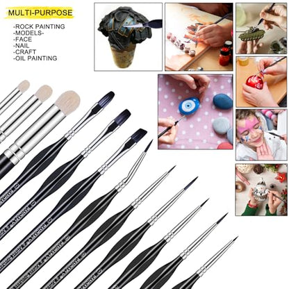 PANDAFLY Miniature Paint Brushes Drybrush Set, 12 Sizes Miniature Brushes, Micro Detail Paint Brush Set, Small Fine Detail Brushes for Acrylic, Watercolors & Paint by Number, Figurine - size: 12 Size