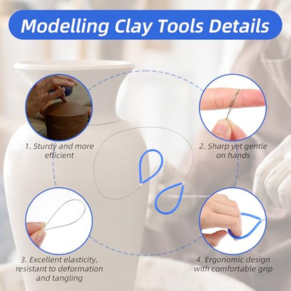 2 PCS Clay Wire Cutter, Pottery Wire Tool, Clay Cutters Tool with Black and Blue Rubber Handle for Clay-Artists Cutting Sculpting