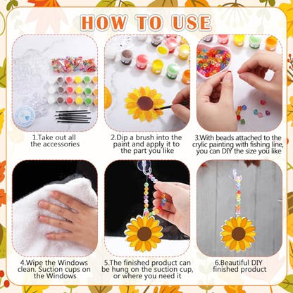 WinnerWhy 30 Sets Autumn Suncatchers Window Art Kits, DIY Sun Catchers Bulk Crafts Paint Your Own Window Ornaments for Party Birthday Activity Home Decor - style: Autumn Style