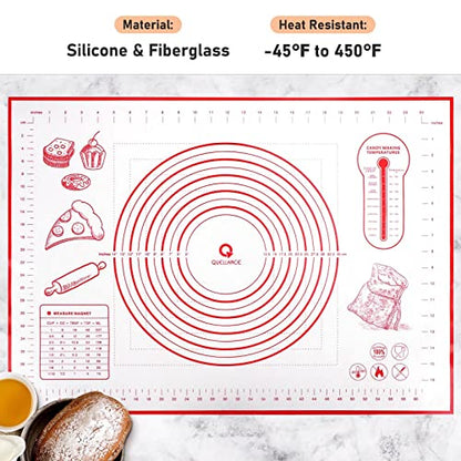 Silicone Baking Mat with Measurements, Pastry Mat for Rolling Out Dough Non-Slip Extra Large, Red, 20" x 28", Fondant Mat - color: Red, size: 20" x 28"