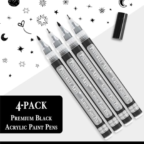 Pinturale Arts Extra Fine Tip Black Paint Pen | Set 4 Black Paint Pen Extra Fine Tip (0.7mm & 0.5mm) | For Ceramics, Rock Painting, Glass, Wood, Canvas, Metal - color: Black