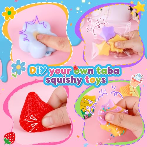 Mikiwon Taba Squishy Kit, 7OZ 1:1AB Liquid Silicone Set with 6 Molds, Decompression Squishies Gift with Guide & Flocking Powder DIY Squishies Maker Holiday Gift