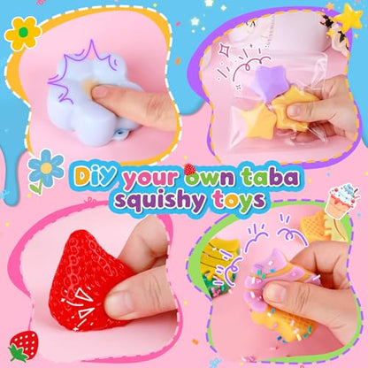 Mikiwon Taba Squishy Kit, 7OZ 1:1AB Liquid Silicone Set with 6 Molds, Decompression Squishies Gift with Guide & Flocking Powder DIY Squishies Maker Holiday Gift