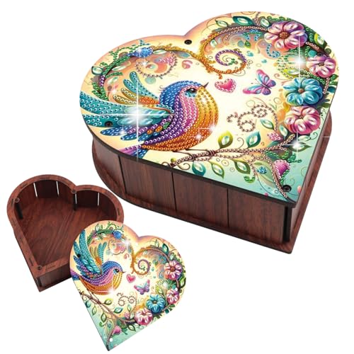 JZHYOAN Diamond Painting Storage Box Kit DIY Woodpecker Special Pattern Head-Shape Wooden Diamond Art Decorative Box Jewelry Organizer Case Desktop Decor for Valentine's Day Gift - color: Orange bird