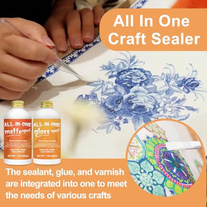 1DFAUL Crafts Sealer Gloss Matte Finish, 400ml All Purpose Craft Glue | All in One Craft Glue, Varnish & Finish, for Wood, Paper, Acrylic Paints, Ceramics, Fabrics, Clay - style: A3 Gloss+Matte
