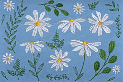 Hobby Gift Medium Sewing Box Organiser, Fabric Covered Storage Box with Handle, Internal Tray, Pin Cushion and Pocket for Sewing, Quilting and Knitting Supplies - color: Denin Daisies