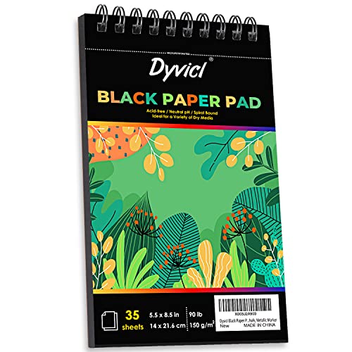 Dyvicl Professional Black Paper Sketchbook 5.5"x8.5" - 35 Sheets 150GSM Heavyweight Drawing Paper for White Gel Pens, Colored Pencils, Pastel, Spiral Sketch Pad for Artists - size: 5.5 x 8.5 inches