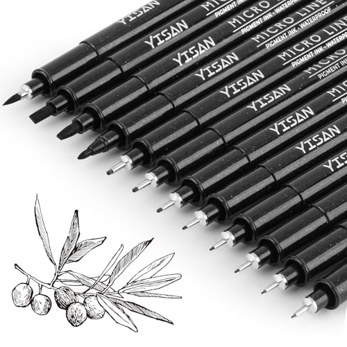 YISAN Drawing Art Pens,Micro Fineliner Pens,Fine Tip Manga Markers for Artist Sketch Technical,Black,12 Set,902195 - color: Black, size: 1 Count (Pack of 12)