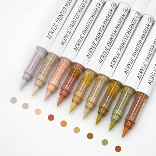Water Based Acrylic Paint Markers, 9 Colors Acrylic Paint Pens Set with Soft Brush Tip, Marker Pen for Rock Painting, Egg, Wood, Glass, Paper, Acrylic Painter Ink (Cocoa Brown) - color: Cocoa Brown