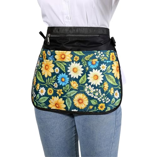 Barber Apron with 5 Pockets, Waterproof and Bleach-proof Hair Stylist Apron for Men and Women - color: Green Flowers