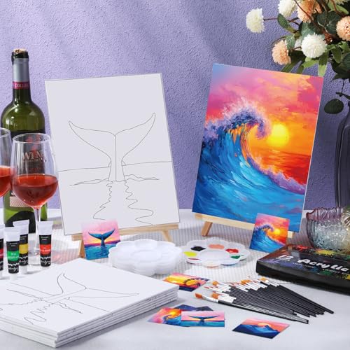 Sherr 12 Pcs Pre Drawn Canvas Pre Printed Canvas for Adults Sip and Paint Party Canvases Painting Kit for Summer Easter Mother's Day Party Favor(Beautiful Scenery,8 x 10 Inch) - size: 8 x 10 Inch, style: Beautiful Scenery