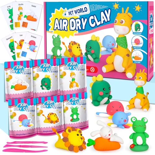 ifergoo Air Dry Clay for Kids - Animal Modeling Clay Kit, 6 Animal Designs with Sculpting Tools & Tutorials, Ultra Light & Soft, Arts & Crafts DIY Creative Toys, Gifts for Age 3-12 Girls & Boys - color: Animal Modeling Clay Kit