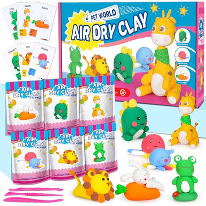 ifergoo Air Dry Clay for Kids - Animal Modeling Clay Kit, 6 Animal Designs with Sculpting Tools & Tutorials, Ultra Light & Soft, Arts & Crafts DIY Creative Toys, Gifts for Age 3-12 Girls & Boys - color: Animal Modeling Clay Kit