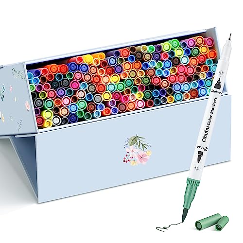 Ohuhu Markers for Adult Coloring Books No Bleeding 160 Colors Coloring Markers Water-based Dual Tips Fineliner & Brush Drawing Pens Art Pens for Kids Adults Sketch Journal - Maui - White - color: White Pen, size: 1 Count (Pack of 160)