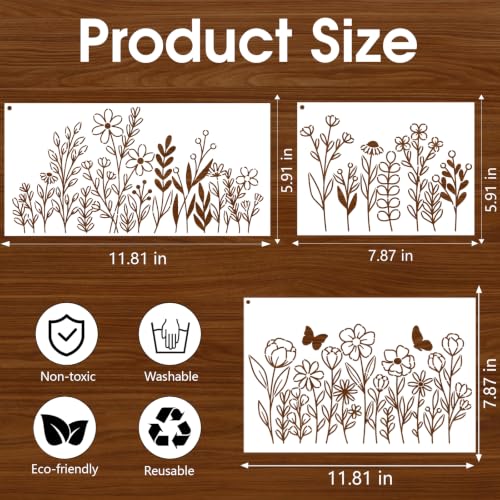 Large Floral Stencils for Painting on Crafts Wood Wall Reusable Templates - style: Floral plants