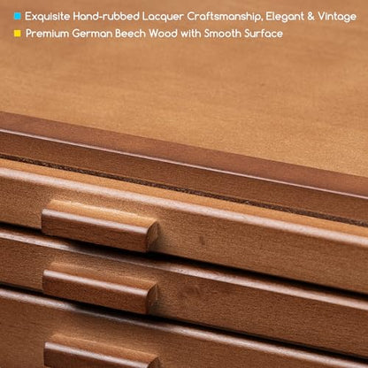 MEEDEN PRO Wood Artist Supply Storage Box - 3 Drawers Art Supply Storage Box - Solid Beech Wood Art Organizer Box - Portable Storage Box for Pastels Pencils Brushes Paints Markers