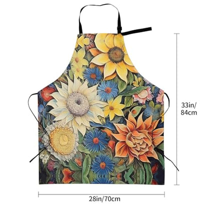 Prancing Brown Horse Heavy Duty Waterproof Apron with Pockets for AdultsResistant Grilling, Gardening, Painting - color: Oil on Canvas Sunflower