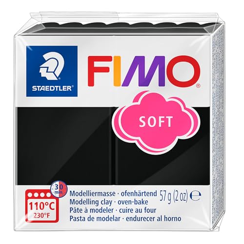 STAEDTLER FIMO Soft Polymer Oven Modelling Clay - Most Popular Colours - 57g - Black, White, Dolphin Grey - Pack of 3