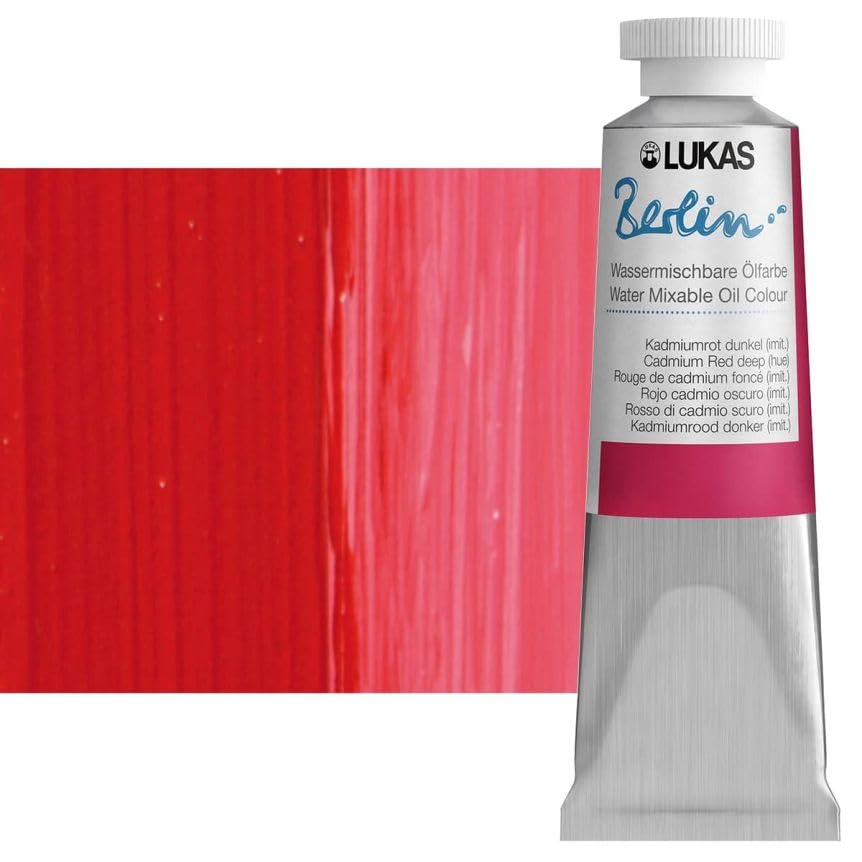 Lukas Berlin Pro Artists Water Mixable Oil Paint 37 ml Tube Cadmium Red Deep Hue, Water Soluble, Lightfast Pigments, Quick Drying, Easy Clean-Up, Eco-Friendly, Professional Quality, 40 Color Range - color: Cadmium Red Deep Hue, size: 1.25 Fl Oz (Pack of 1