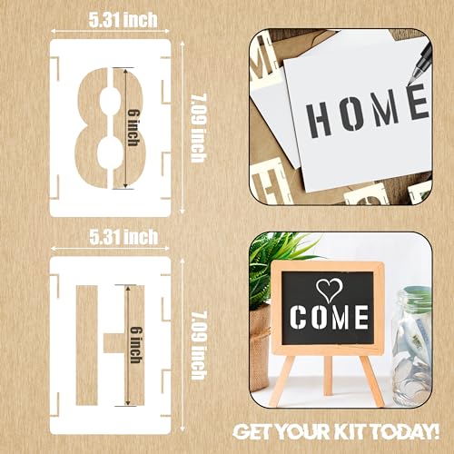 42pcs Traceable Interlocking Stencil Template Set, 6 Inch Reusable Letter Stencils for Painting, Alphabet Numbers and Symbols for Bullet Journal Canvas Rock Sign Wall Art Fabric Chalkboard - style: 6 Inch