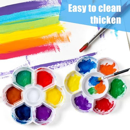 2 Pcs Imitation Ceramic Watercolor Palette, 6.8 Inch Round Painting Tray with 7 Wells, Large Artist Mixing Tray for Watercolor, Gouache, Oil Painting & Art Supplies