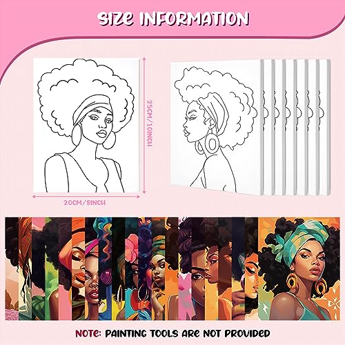 Sherr 20 Pcs Stretched Pre Drawn Canvas African American Canvas to Paint Afro Queen Black Art for Painting for Adults Outline Pre Drawn Stretched Cotton Art to Paint Party Set, 8 x 10 - style: Vivid