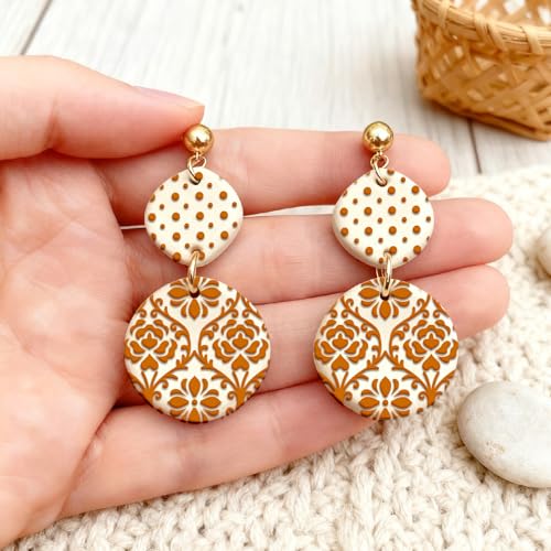 4 Sheets Simple Polka Dots Grids Pattern Polymer Clay Texture Sheet Vintage Flowers Patterns Rubber Clay Texture Mat for Polymer Clay Making Earrings Jewelry DIY Crafts 4 × 2.5 Inch - style: Polka Dots Grids