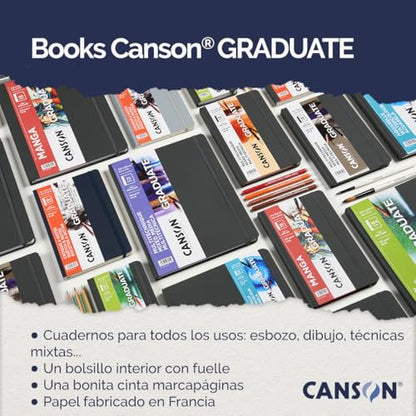 Canson Graduate Drawing Paper Hard Cover Art Journal, 8.5" x 11", 98 lb. (160gsm), Artist Paper for Pencil, Ink, Pen, and Marker Illustration, 52 Sheets (104 Pages)/Sketch Book - size: 8.5x11