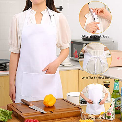 Tosewever 2 Pack Adjustable Bib Apron, Waterdrop Resistant Aprons with 2 Pockets Cooking Kitchen Restaurant Aprons for Women Men Chef, BBQ Drawing Crafting Outdoors (Polyester-White, 2) - color: Polyester-white