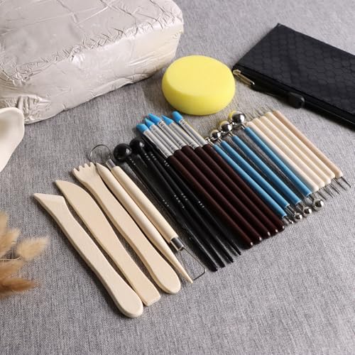 ZEHIQ White Air Dry Clay 6.6 lbs with 25pcs Pottery Sculpting Tools Set | Natural Modeling Clay, Pottery Wheel & Hand Building, DIY Craft Projects, Perfect for Beginners and Professional artists - color: 6.6lbs white + tools