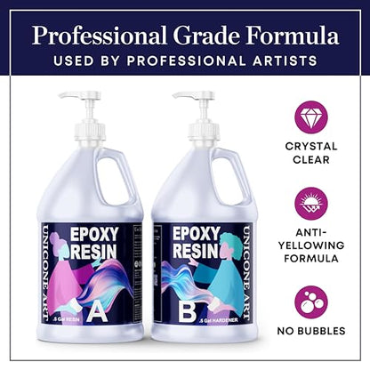 Resin Epoxy Kit 1 Gallon Craft Kit Gift - (.5 Gal Resin + .5 Gal Hardener) - Non-Toxic, Crystal Clear, Odor-Free, UV Resistant, High Gloss Art Epoxy - size: gal